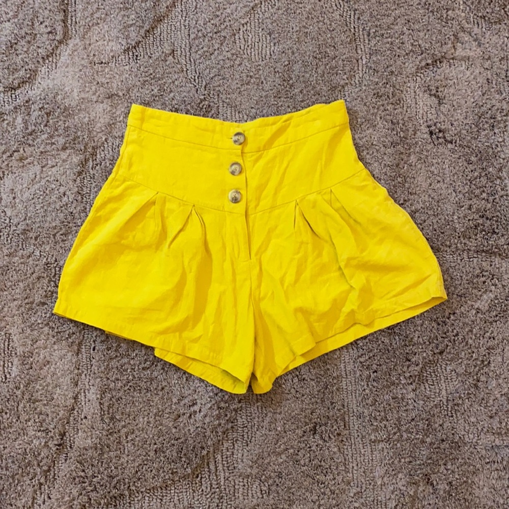 SHEIN Yellow Flowy High Waisted Shorts
